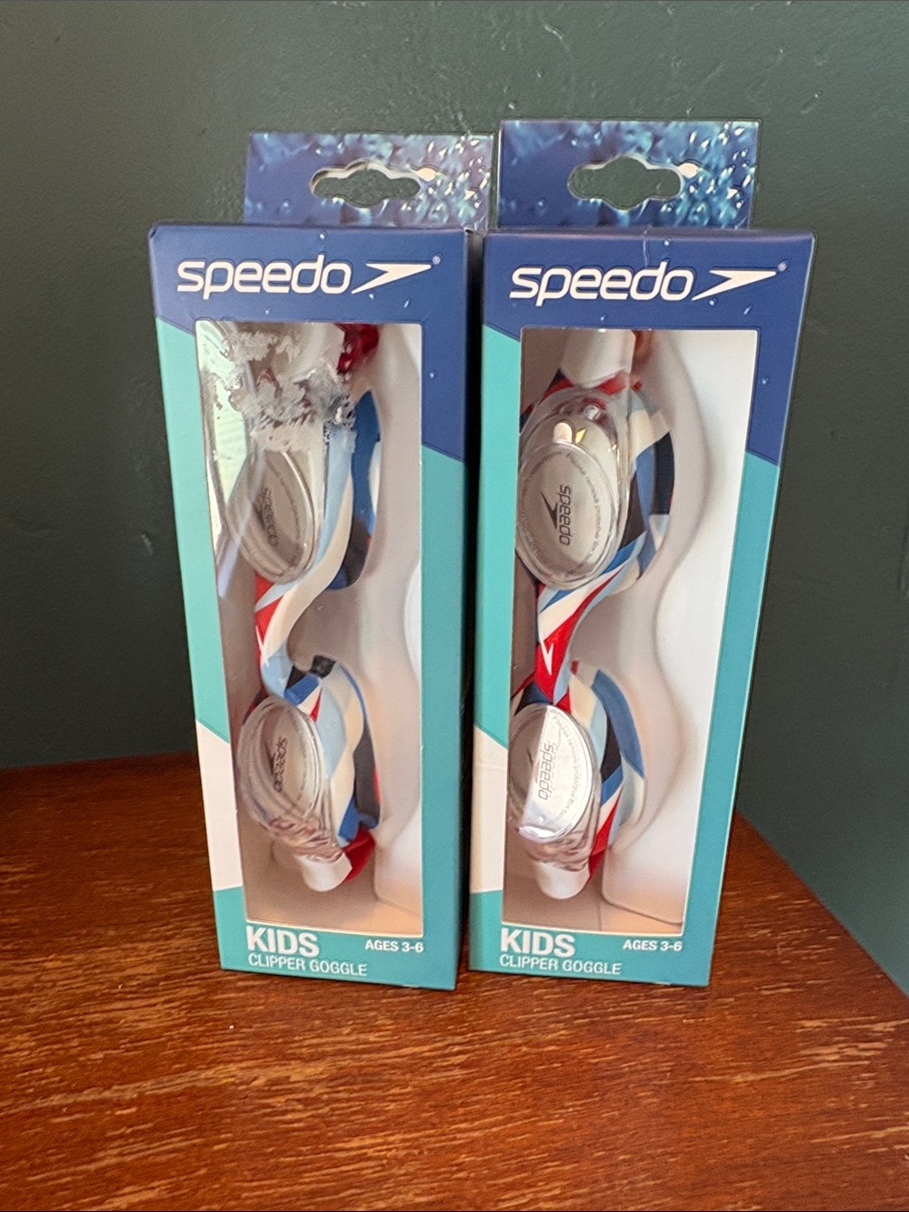 Set of two Speedo Kids Clipper Goggles - Red White Blue